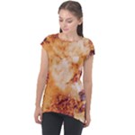 Burnt paper texture print design Cap Sleeve High Low Top