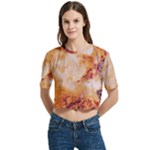 Burnt paper texture print design Women s Round Neck Short Sleeve Crop Top