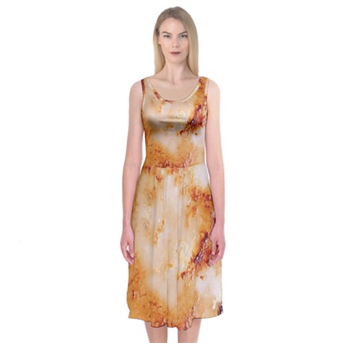 Burnt paper texture print design Midi Sleeveless Dress from ArtsNow.com