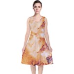 Burnt paper texture print design V-Neck Midi Sleeveless Dress 