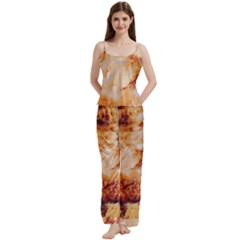 Burnt paper texture print design Spaghetti Top Long Pants Satin Pajamas Set from ArtsNow.com
