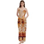 Burnt paper texture print design Spaghetti Top Long Pants Satin Pajamas Set