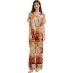 Burnt paper texture print design Short Sleeve Satin Pajamas Set With Pockets