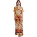Burnt paper texture print design Short Sleeve Long Pants Satin Pajamas Set