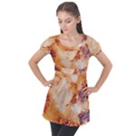Burnt paper texture print design Puff Sleeve Tunic Top