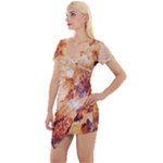 Burnt paper texture print design Short Sleeve Asymmetric Mini Dress