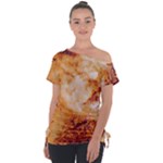 Burnt paper texture print design Off Shoulder Tie-Up T-Shirt