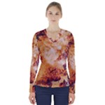 Burnt paper texture print design V-Neck Long Sleeve Top