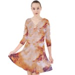 Burnt paper texture print design Quarter Sleeve Front Wrap Dress