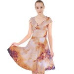 Burnt paper texture print design Cap Sleeve Front Wrap Midi Dress