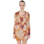 Burnt paper texture print design V-neck Bodycon Long Sleeve Dress