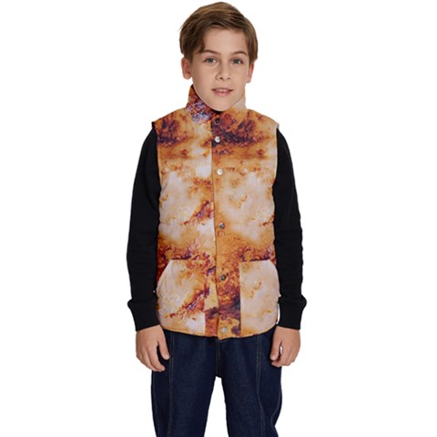 Burnt paper texture print design Kid s Button Up Puffer Vest from ArtsNow.com