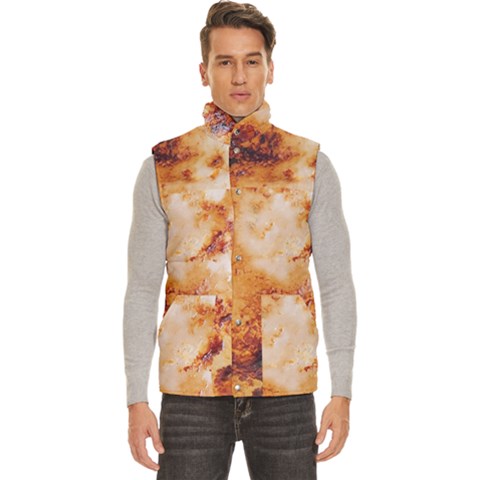 Burnt paper texture print design Men s High Neck Button Up Puffer Vest from ArtsNow.com