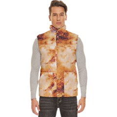 Burnt paper texture print design Men s High Neck Button Up Puffer Vest from ArtsNow.com