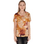 Burnt paper texture print design Women s V-Neck Scrub Top