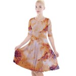 Burnt paper texture print design Quarter Sleeve A-Line Dress With Pockets