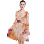 Burnt paper texture print design Quarter Sleeve Waist Band Dress