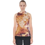 Burnt paper texture print design Mock Neck Shell Top