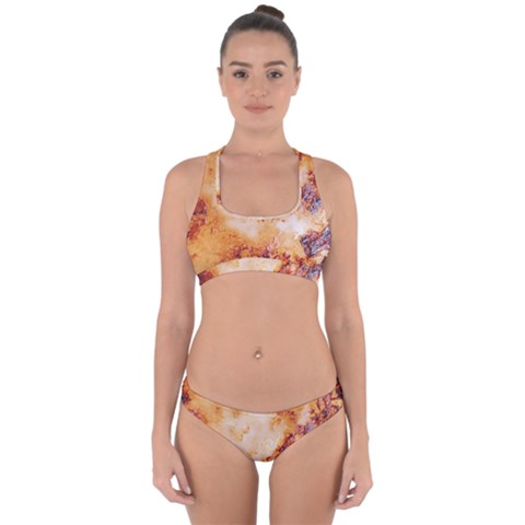 Burnt paper texture print design Cross Back Hipster Bikini Set from ArtsNow.com