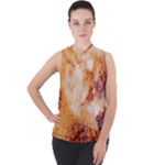 Burnt paper texture print design Mock Neck Chiffon Sleeveless Top