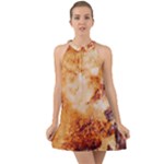 Burnt paper texture print design Halter Tie Back Chiffon Dress