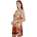 Burnt paper texture print design Women s Cold Shoulder Round Neck Mini Dress