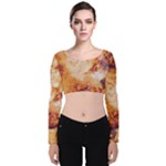 Burnt paper texture print design Velvet Long Sleeve Crop Top