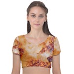 Burnt paper texture print design Velvet Short Sleeve Crop Top 
