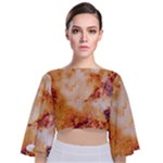 Burnt paper texture print design Tie Back Butterfly Sleeve Chiffon Top