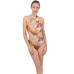 Burnt paper texture print design Halter Side Cut Swimsuit