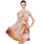 Burnt paper texture print design Cap Sleeve Midi Dress With Pockets