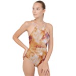 Burnt paper texture print design High Neck One Piece Swimsuit