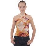 Burnt paper texture print design Cross Neck Velour Top