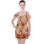 Burnt paper texture print design Ruffle Cut Out Chiffon Playsuit