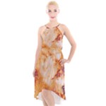 Burnt paper texture print design High-Low Halter Chiffon Dress 