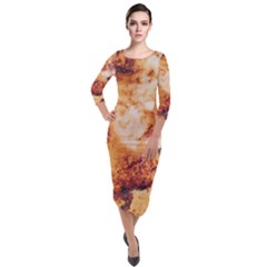 Quarter Sleeve Midi Velour Bodycon Dress 