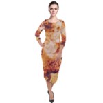 Burnt paper texture print design Quarter Sleeve Midi Velour Bodycon Dress