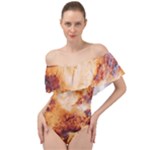 Burnt paper texture print design Off Shoulder Velour Bodysuit 