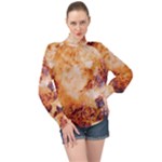 Burnt paper texture print design High Neck Long Sleeve Chiffon Top