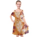 Burnt paper texture print design Kids  Cut Out Shoulders Chiffon Dress