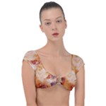 Burnt paper texture print design Cap Sleeve Ring Bikini Top
