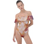 Burnt paper texture print design Frill Detail One Piece Swimsuit