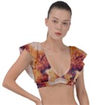 Burnt paper texture print design Plunge Frill Sleeve Bikini Top
