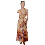 Burnt paper texture print design Flutter Sleeve Maxi Dress