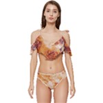 Burnt paper texture print design Ruffle Edge Tie Up Bikini Set	