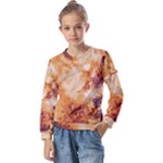 Burnt paper texture print design Kids  Long Sleeve T-Shirt with Frill 