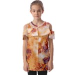Burnt paper texture print design Fold Over Open Sleeve Top