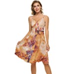 Burnt paper texture print design Sleeveless Tie Front Chiffon Dress
