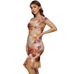 Off Shoulder Ruffle Split Hem Bodycon Dress 