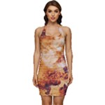 Burnt paper texture print design Sleeveless Wide Square Neckline Ruched Bodycon Dress